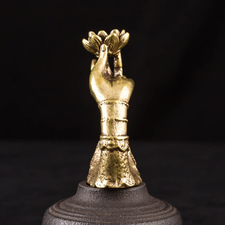 Exquisite brass Buddha hand holding lotus aromatherapy burner | An ideal home decoration for creating a meditation space