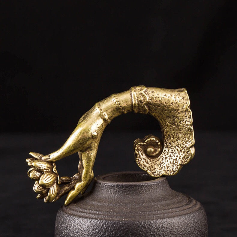Exquisite brass Buddha hand holding lotus aromatherapy burner | An ideal home decoration for creating a meditation space