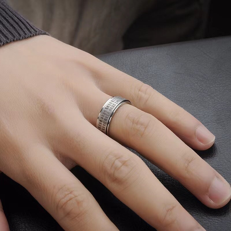 National trend Taoist style Five Emperors Coins Eight Diagrams Tai Chi Golden Light Mantra Fortune-changing Rings Unisex Small-scale Jewelry Personalized Couple Rings New Chinese Fashion Jewelry