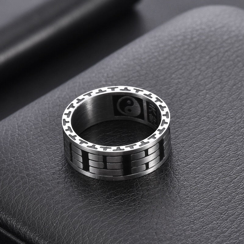 National trend Taoist style Five Emperors Coins Eight Diagrams Tai Chi Golden Light Mantra Fortune-changing Rings Unisex Small-scale Jewelry Personalized Couple Rings New Chinese Fashion Jewelry