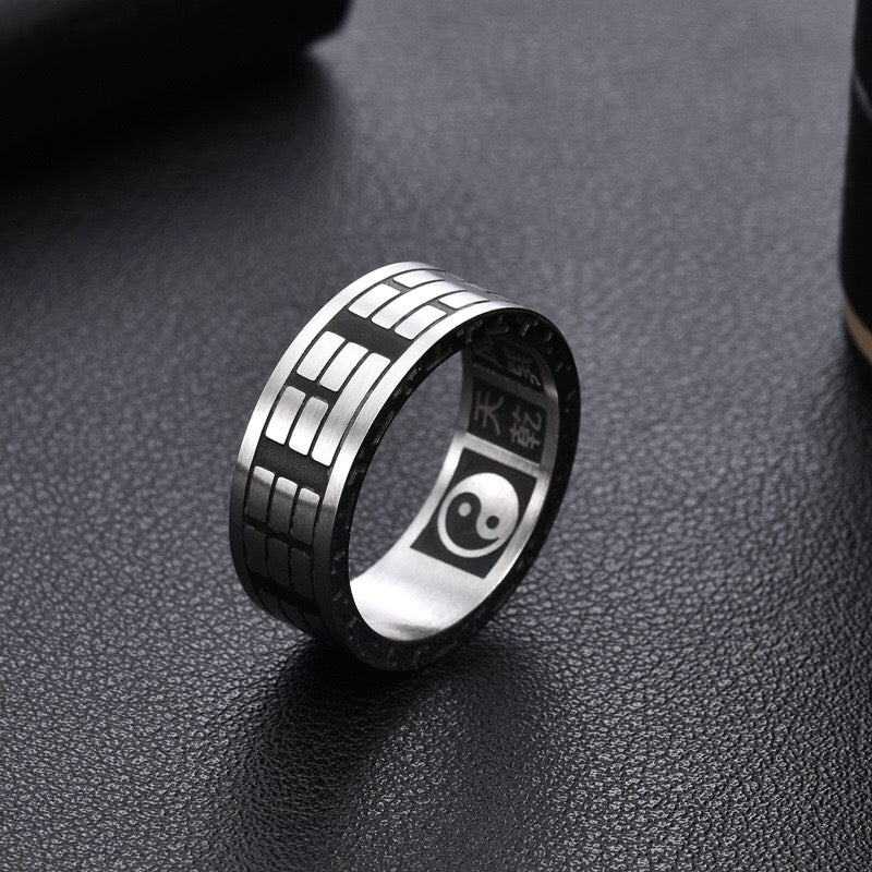 National trend Taoist style Five Emperors Coins Eight Diagrams Tai Chi Golden Light Mantra Fortune-changing Rings Unisex Small-scale Jewelry Personalized Couple Rings New Chinese Fashion Jewelry