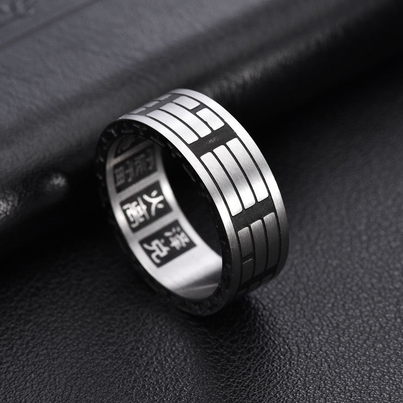 National trend Taoist style Five Emperors Coins Eight Diagrams Tai Chi Golden Light Mantra Fortune-changing Rings Unisex Small-scale Jewelry Personalized Couple Rings New Chinese Fashion Jewelry