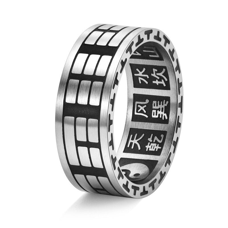 National trend Taoist style Five Emperors Coins Eight Diagrams Tai Chi Golden Light Mantra Fortune-changing Rings Unisex Small-scale Jewelry Personalized Couple Rings New Chinese Fashion Jewelry