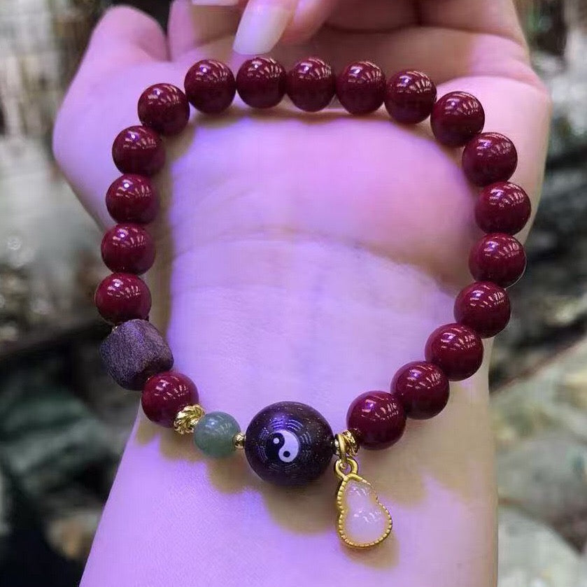 Natural obsidian white jade bodhi Taoist Tai Chi Yin Yang bracelet | Feng Shui protection and blessing fortune-changing popular nine palaces and eight trigrams red agate bracelet | Ancient cultural popular bracelet jewelry to attract wealth and good luck