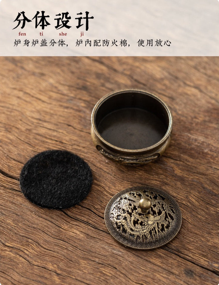 Oriental ancient brass dragon and phoenix auspicious fingertip incense burner mini aromatherapy burner home Zen decoration internet celebrity creative incense burner