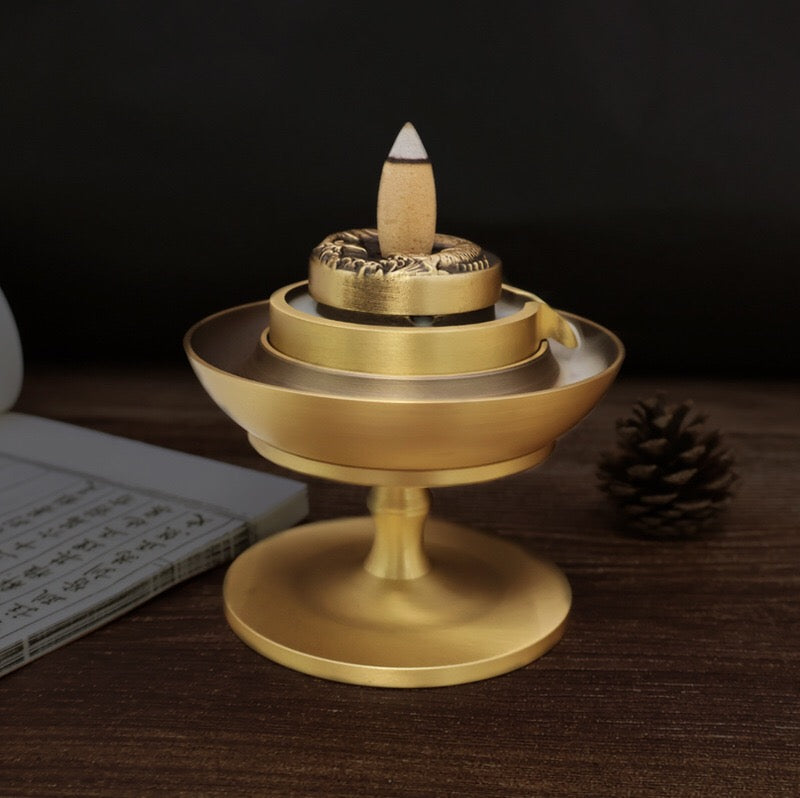 中式復古黃銅雙魚石磨倒流香爐 禪意家居裝飾擺件 香道用品