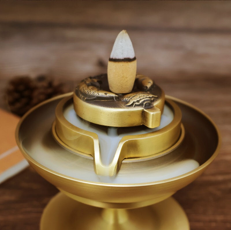 中式復古黃銅雙魚石磨倒流香爐 禪意家居裝飾擺件 香道用品