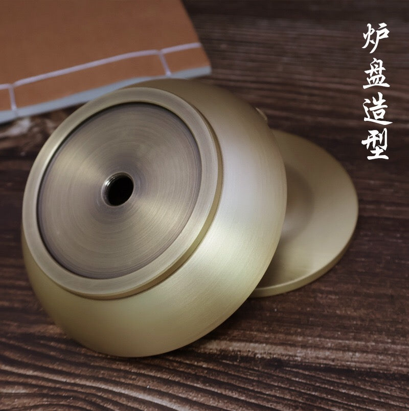 中式復古黃銅雙魚石磨倒流香爐 禪意家居裝飾擺件 香道用品