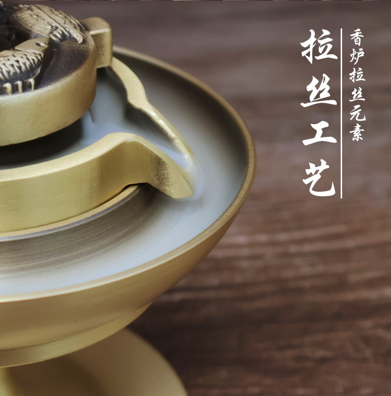 中式復古黃銅雙魚石磨倒流香爐 禪意家居裝飾擺件 香道用品