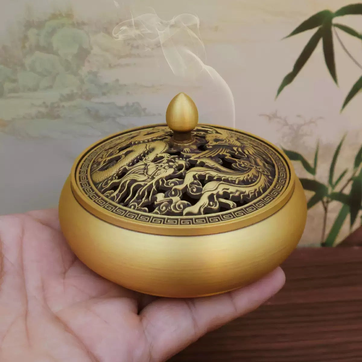 中式復古黃銅雙魚石磨倒流香爐 禪意家居裝飾擺件 香道用品