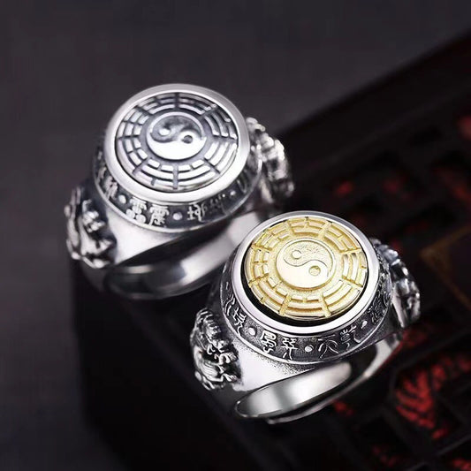 Retro silver ring for men and women, new Chinese-style personalized ring, mysterious cultural elements, fashionable rotatable accessory