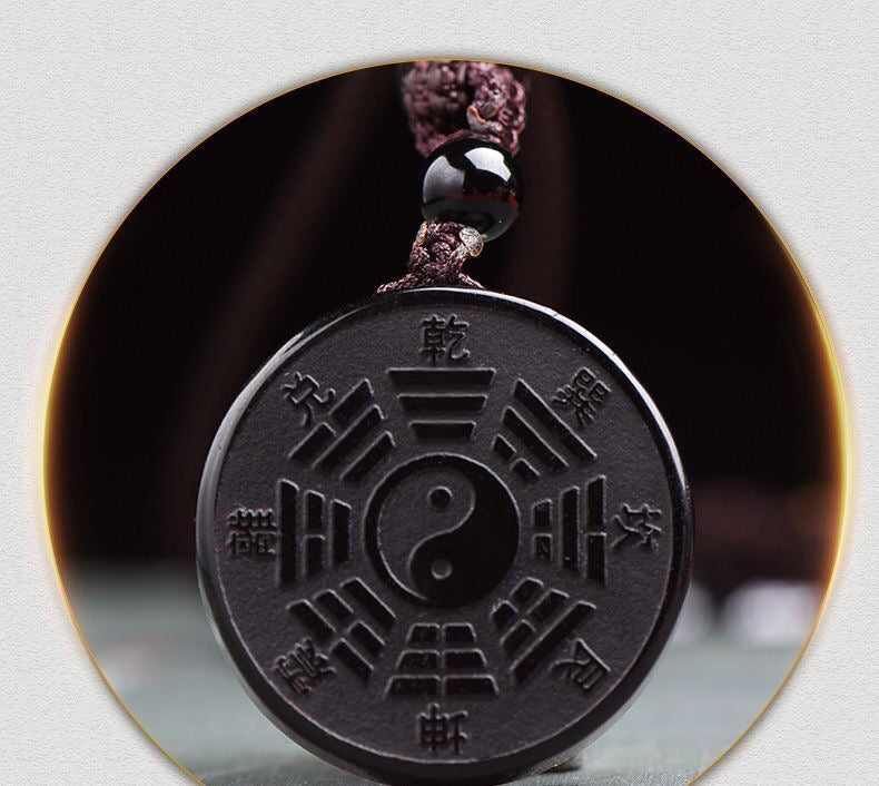 天然黑曜石道家山鬼花錢吊墜 辟邪祈福個性鑰匙扣飾品 古風道家文化轉運保平安配飾 時尚護身吊飾